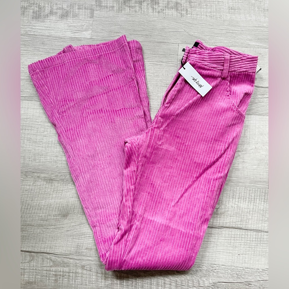 NWT! Nasty Gal Pink City Scouts Premium Fitted Corduroy Cords Pants Flare Sz 0